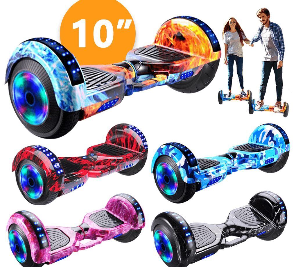 10" Hoverboard Scooter Self-Balancing Electric Hover Board with Bluetooth & Flash Wheels – Stylish Blue Camouflage Design