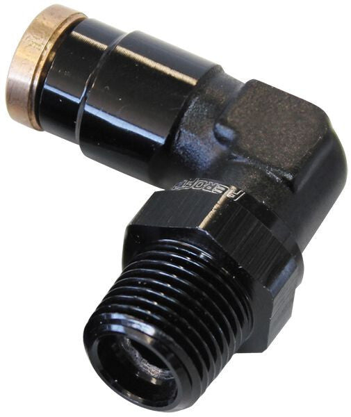 1/8" NPT 90 DEGREE TO 3/16" 120 SERIES NYLON BLACK FITTING