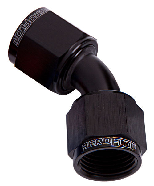45 DEG FEMALE FLARE -6AN BLACK SWIVEL UNION