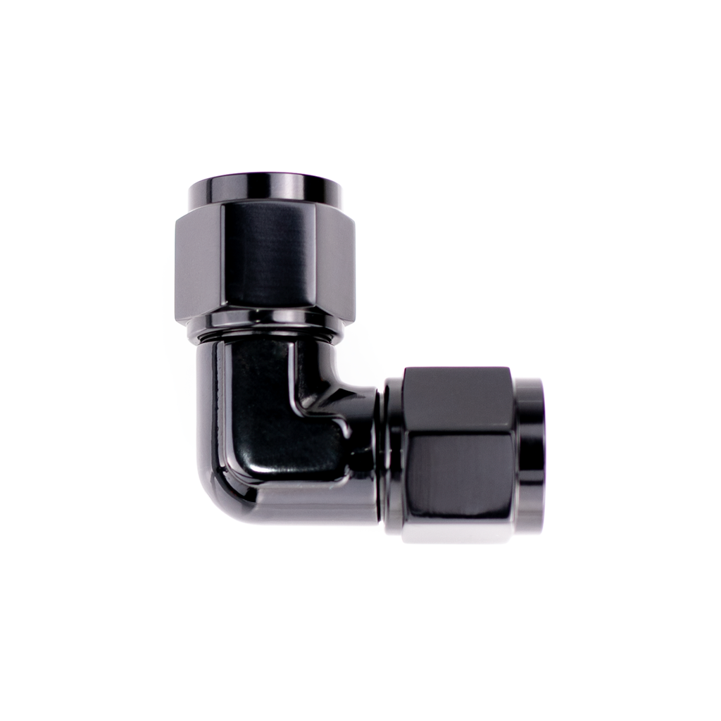 90 DEG FEMALE FLARE -10AN BLACK SWIVEL UNION