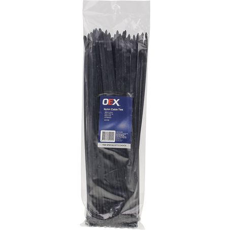 OEX ACX1320 Black Nylon Cable Ties – 4.8mm x 370mm, UV Resistant, 100 Pack – Heavy-Duty Zip Ties