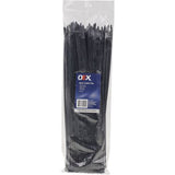 OEX ACX1320 Black Nylon Cable Ties – 4.8mm x 370mm, UV Resistant, 100 Pack – Heavy-Duty Zip Ties