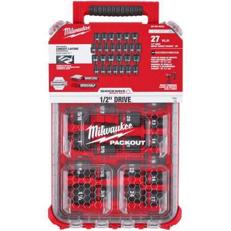 SHOCKWAVE 1/2IN DR 27P METRIC AND SAE STANDARD IMPACT PACKOUT SOCKET SET - 49666804