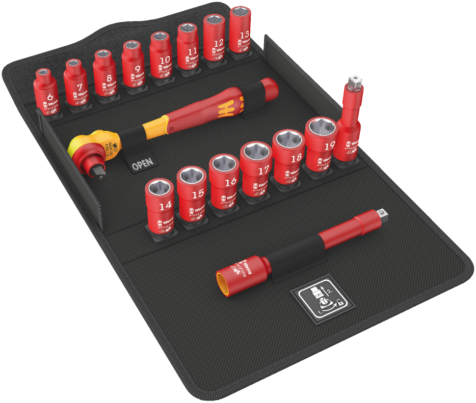 3/8" Drive VDE Insulated Zyklop Ratchet Set with Switch Lever