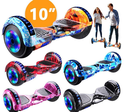 10" Hoverboard Scooter Self-Balancing Electric Hover Board with Bluetooth & Flash Wheels – Stylish Blue Camouflage Design