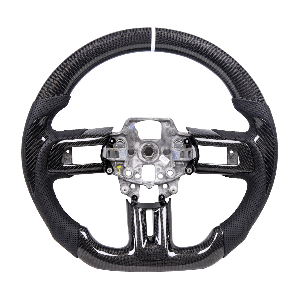 100% Real Carbon Fiber Steering Wheel No Heated for 2015-2017 Mustang EcoBoost GT Shelby-Mustang GT350 GT350R 2.3L 5.0L