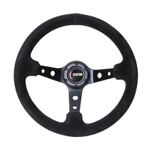 Load image into Gallery viewer, 14inch 90mm Deep Corn Rally Black Steering Wheel Black Stitching Universal 350mm Suede Car Steering Wheel