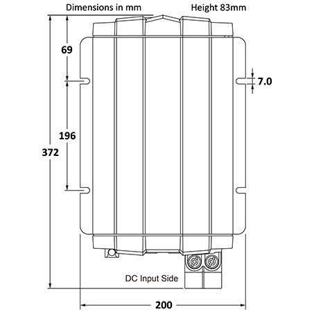 REDARC 12V to 240V DC‑AC pure sine wave inverter 1000W R‑12‑1000RS. Diagram of measurements