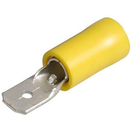 6.3 x 0.8mm Yellow Male Blade Crimp Terminal Pack - 100 Piece