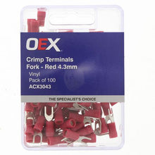 Load image into Gallery viewer, Red insulated fork terminal OEX ACX3043 4.3mm 100 pack