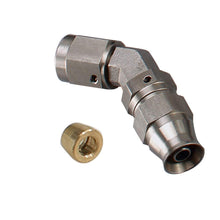 Load image into Gallery viewer, 1/4" TUBE 45 DEG FEMALE -4AN BLACK SWIVEL NUT WITH OLIVE