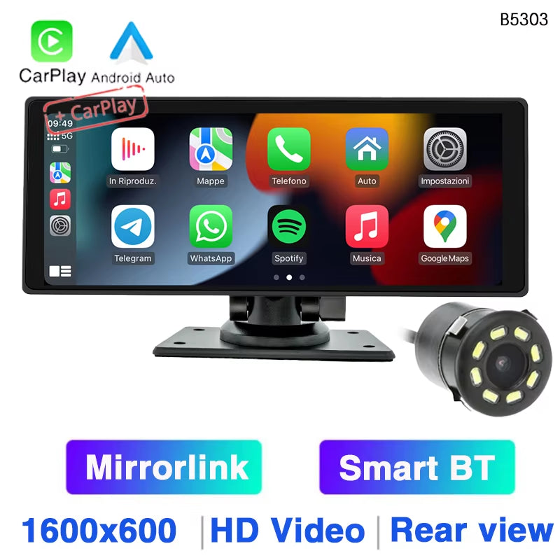 10.26 Inch Portable Car MP5 Player Mirrorlink Wireless Carplay Android Auto Car Stereo BT TF USB DVR Rearview for Universal / With 8C Camera