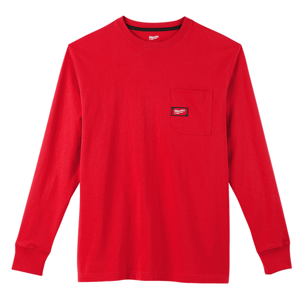 Heavy Duty Pocket Tee Long Sleeve Shirt - Red - Small