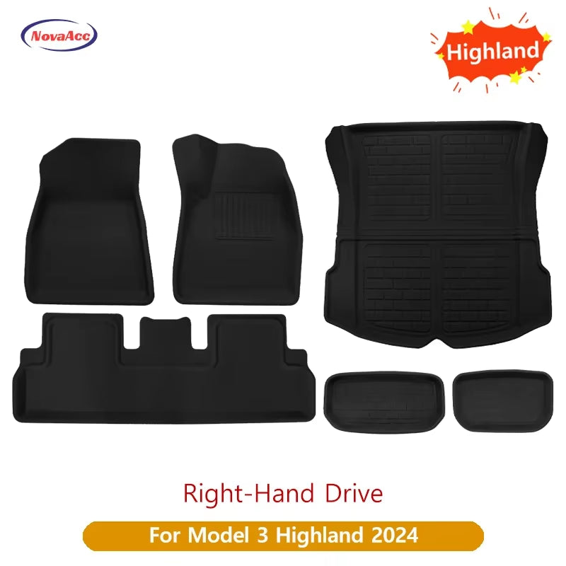 For Tesla Model Y 3 Highland Floor Mat Trunk Luggage Mat LHD RHD 2017 to 2024 2025 Left Right Rudder Four Seasons Floor Liner / Rhd M3 23 10-24 6...
