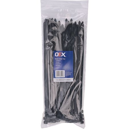 7.6mm x 300mm Black Nylon Cable Ties - Pack of 100