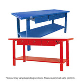 Work Bench w/ 3 Drawers, Steel, 2000 x 640 x 865mm, Blue/Red