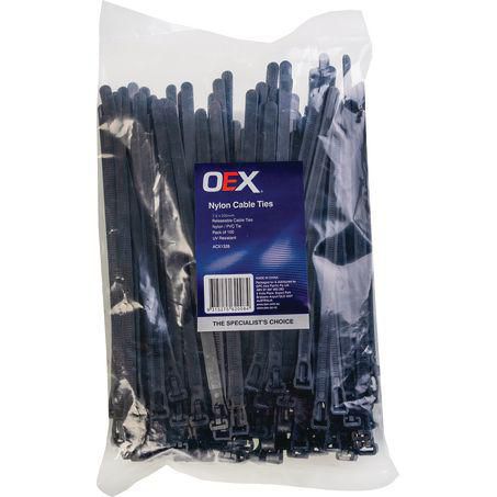 Releasable Black Nylon Cable Ties 7.6mm x 200mm - 100 Piece