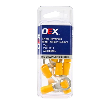 OEX ACX3062BL ring crimp terminal yellow vinyl insulation 10.5mm ID