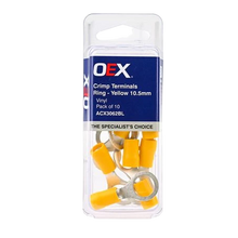 Load image into Gallery viewer, OEX ACX3062BL ring crimp terminal yellow vinyl insulation 10.5mm ID