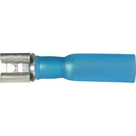 6.3 x 0.8mm Female Blade Crimp Terminal Blue Heat Shrinkable - 50 Piece Pack