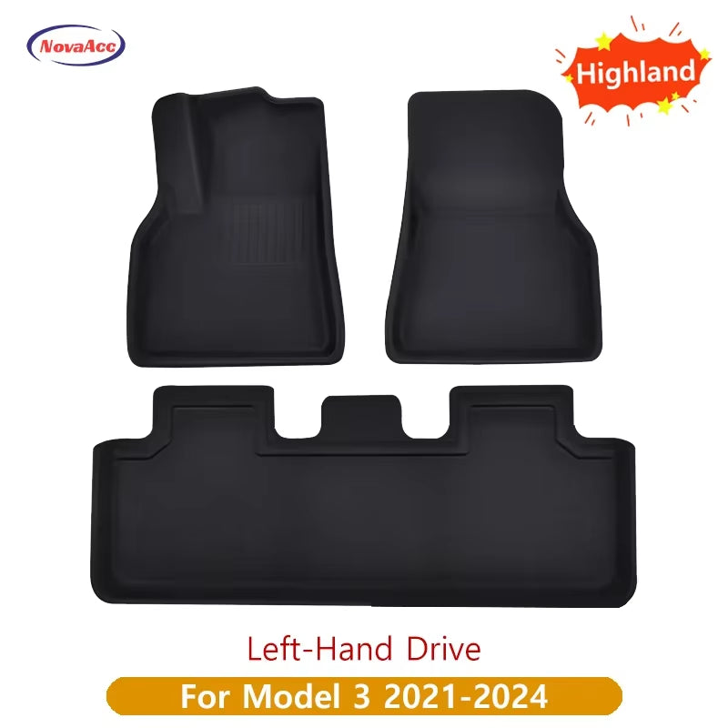 For Tesla Model Y 3 Highland Floor Mat Trunk Luggage Mat LHD RHD 2017 to 2024 2025 Left Right Rudder Four Seasons Floor Liner / Lhd M3 2021-2024...