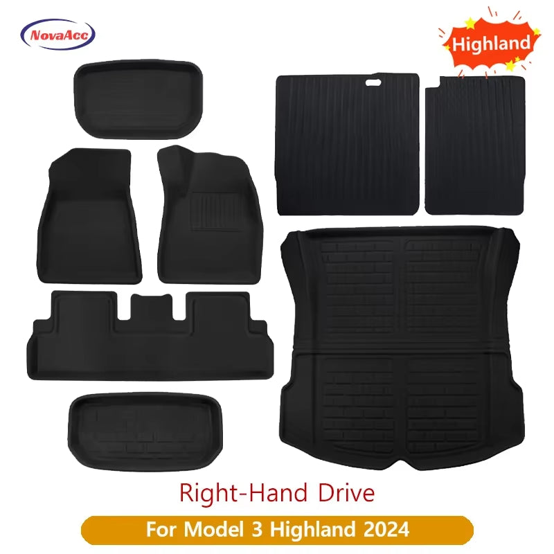For Tesla Model Y 3 Highland Floor Mat Trunk Luggage Mat LHD RHD 2017 to 2024 2025 Left Right Rudder Four Seasons Floor Liner / Rhd M3 23 10-24 8...