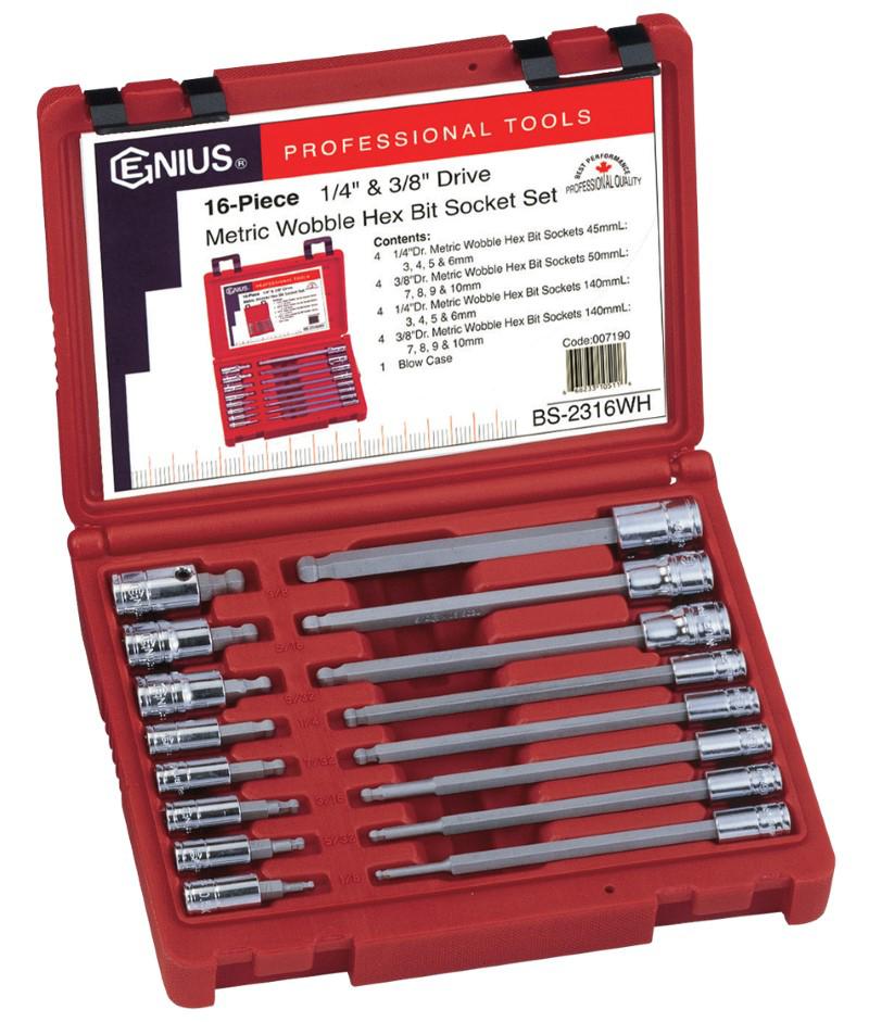 16 Piece Wobble Hex Bit Socket Set 1/4" & 3/8" Drive
