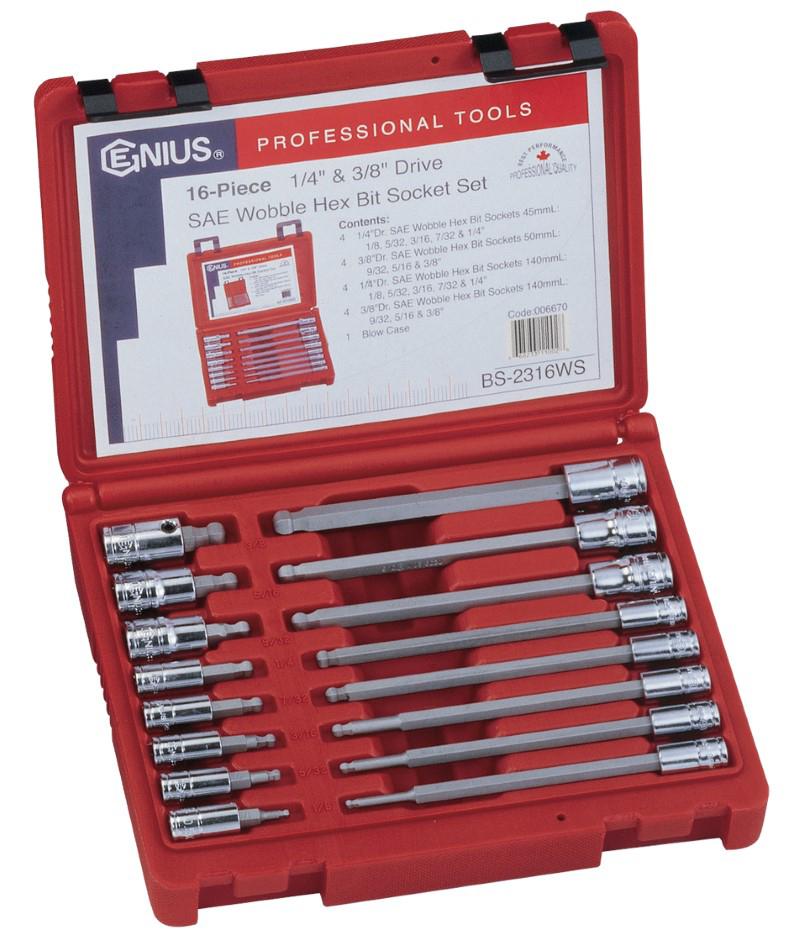 16pc Wobble Hex Bit Socket Set 1/4" & 3/8" Drive