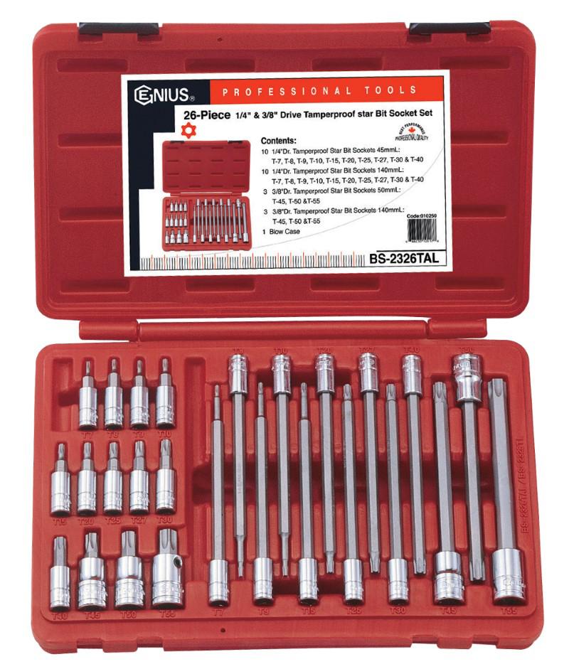 1/4" & 3/8" Drive Tamperproof Star Bit Socket Set (26 Piece)