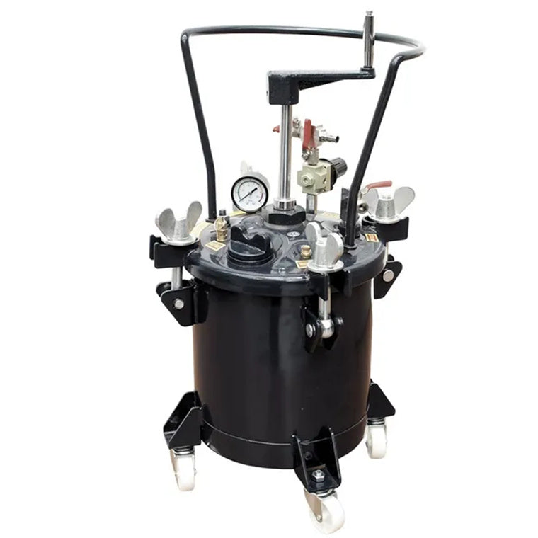 Iwata PT10N IWATA 2SPRAY PRESSURE POT MANUAL AGITATION 10L POT WITH GAUGES WHEELS & LINER