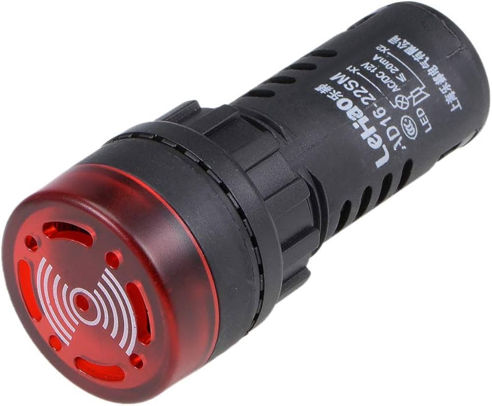 FLASHING BUZZER 22MM 12V RED