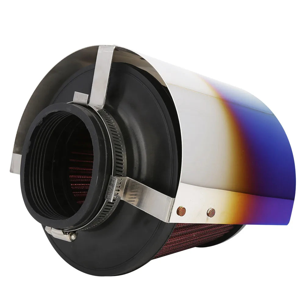 Universal Titanium Blue Stainless Steel Air Filter Heat Shield Cover - Adjustable 2.5 to 5 inch
