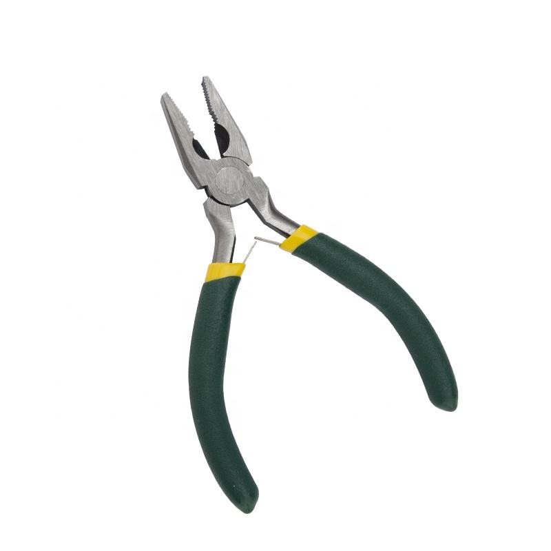 Pair of pliers with green handles on a white background