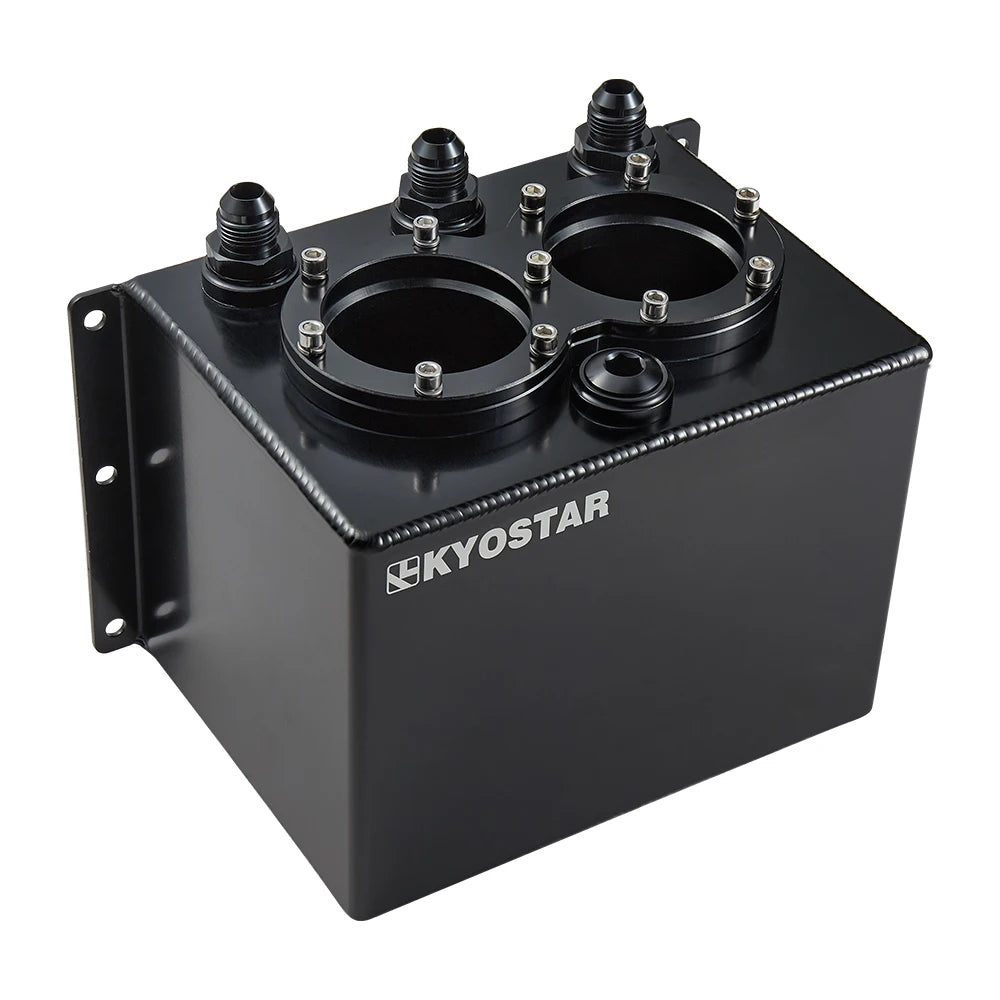 Universal 3 Litre Black Anodised Aluminium Dual Pump Fuel Surge Tank with Fuel Rail