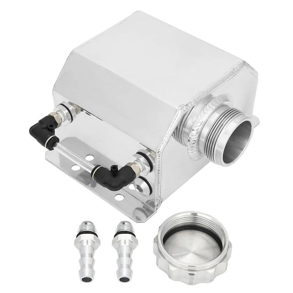Universal 1 Litre Aluminium Tank, Black - Coolant Overflow / Oil Catch Tank, 12 mm Ports