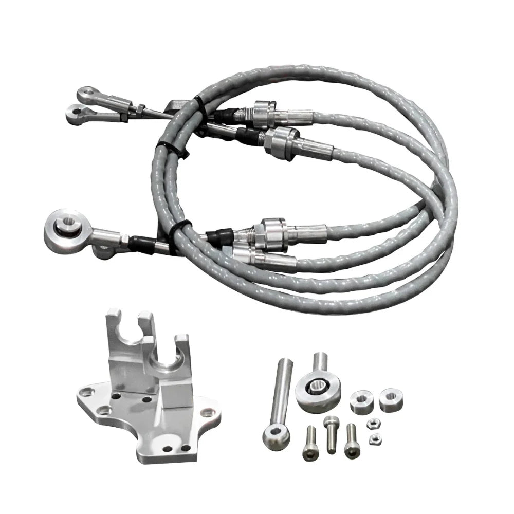 Honda Civic H22 H23 H and F-Series Swap RSX-Style Shifter Box with Cables and Transmission Bracket - Silver