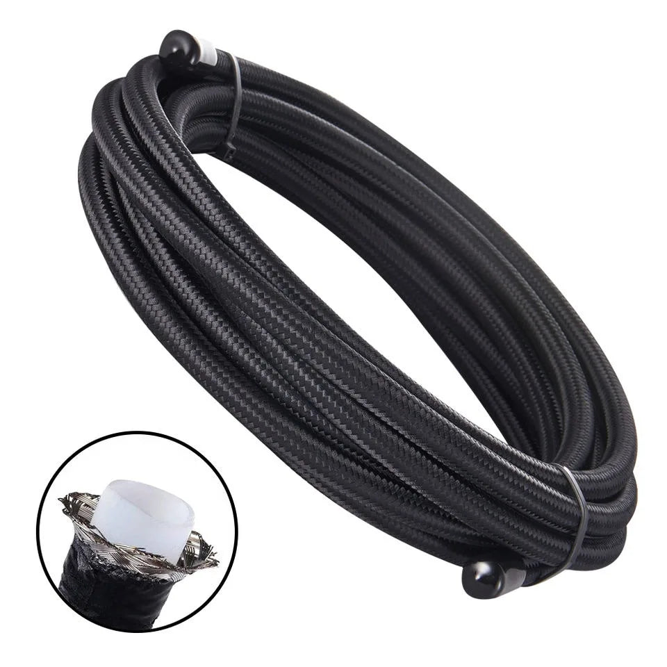AN6 3/8 inch Black Nylon Stainless Braided PTFE E85 Fuel and Oil Cooler Hose, 20 ft / 6 m