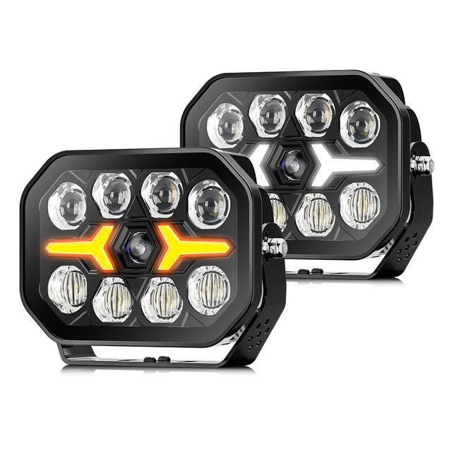 7 inch square dual color LED spotlight white amber driving light for truck