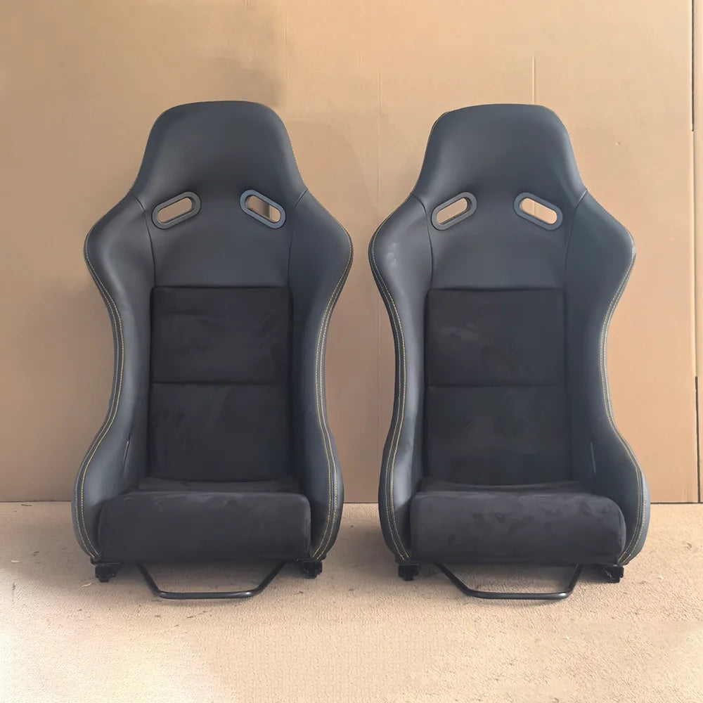SEAT-043 Universal EDDYSTAR Racing Bucket Seats Black Alcantara Embroidery