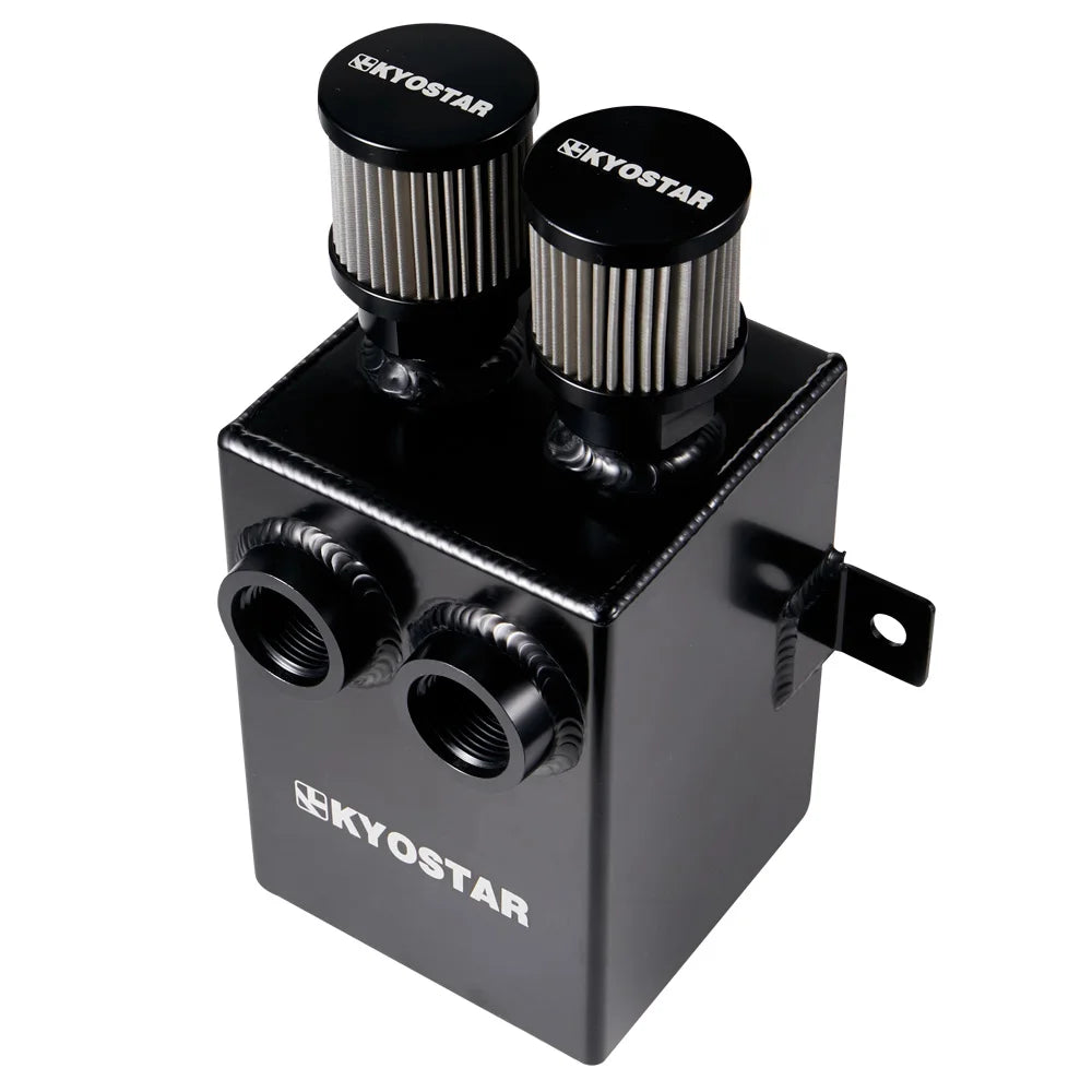 Universal 2 Litre Black Anodised Baffled Aluminium Oil Catch Tank with Breather Filter and Drain, 12AN ORB Inlet