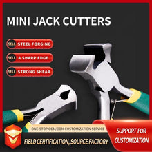 Load image into Gallery viewer, Mini jack cutters with promotional text on a black background