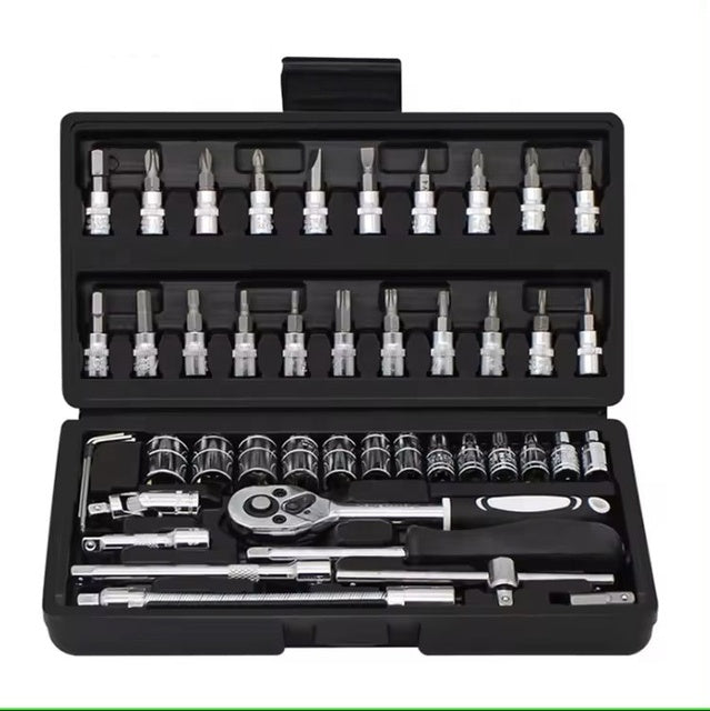 46-Piece Ratchet Socket Wrench Heavy Duty Auto Car Repair Tool Set