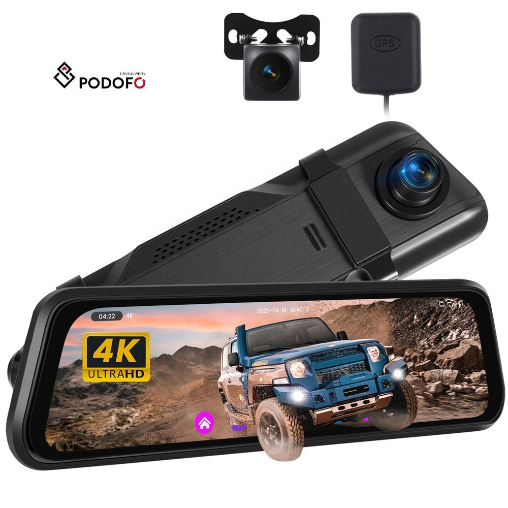 Universal 4K 9.66 inch Podofo Rear View Mirror Dash Cam