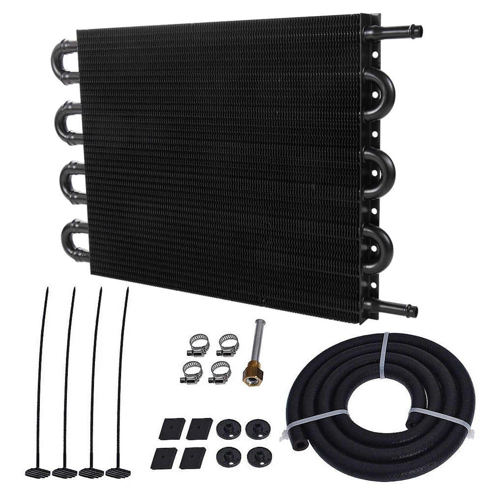 Universal 8 Row Plate and Fin Aluminium Transmission Oil Cooler 15.5 x 10 x 0.75 Inch with 6AN Ports - Black
