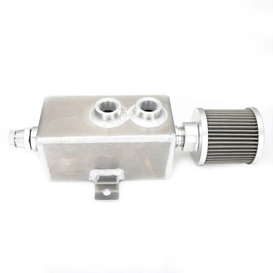 Universal 1 Litre 10AN TIG Welded Aluminium Oil Catch Tank with Breather Filter, Silver