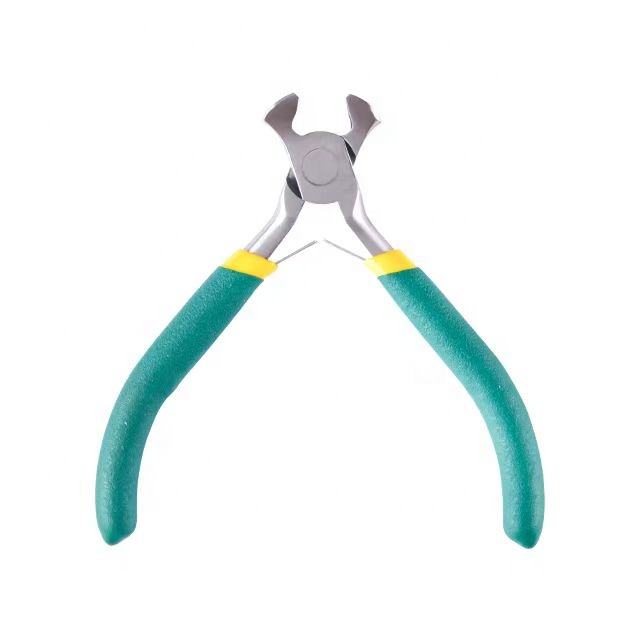 Pair of wire cutters with green handles on a white background