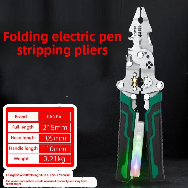 Wire Stripper Tool – Multifunctional Needle-Nose Folding Electrician Pliers with Test Pencil Hand Tools