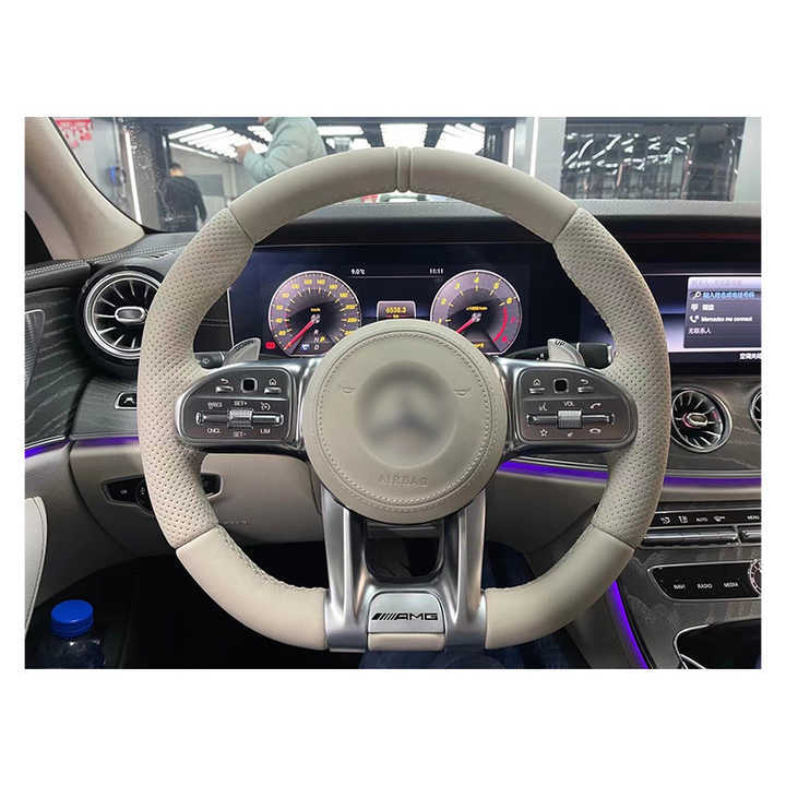 15 inch beige carbon fiber punched leather steering wheel for Mercedes G-Class W463
