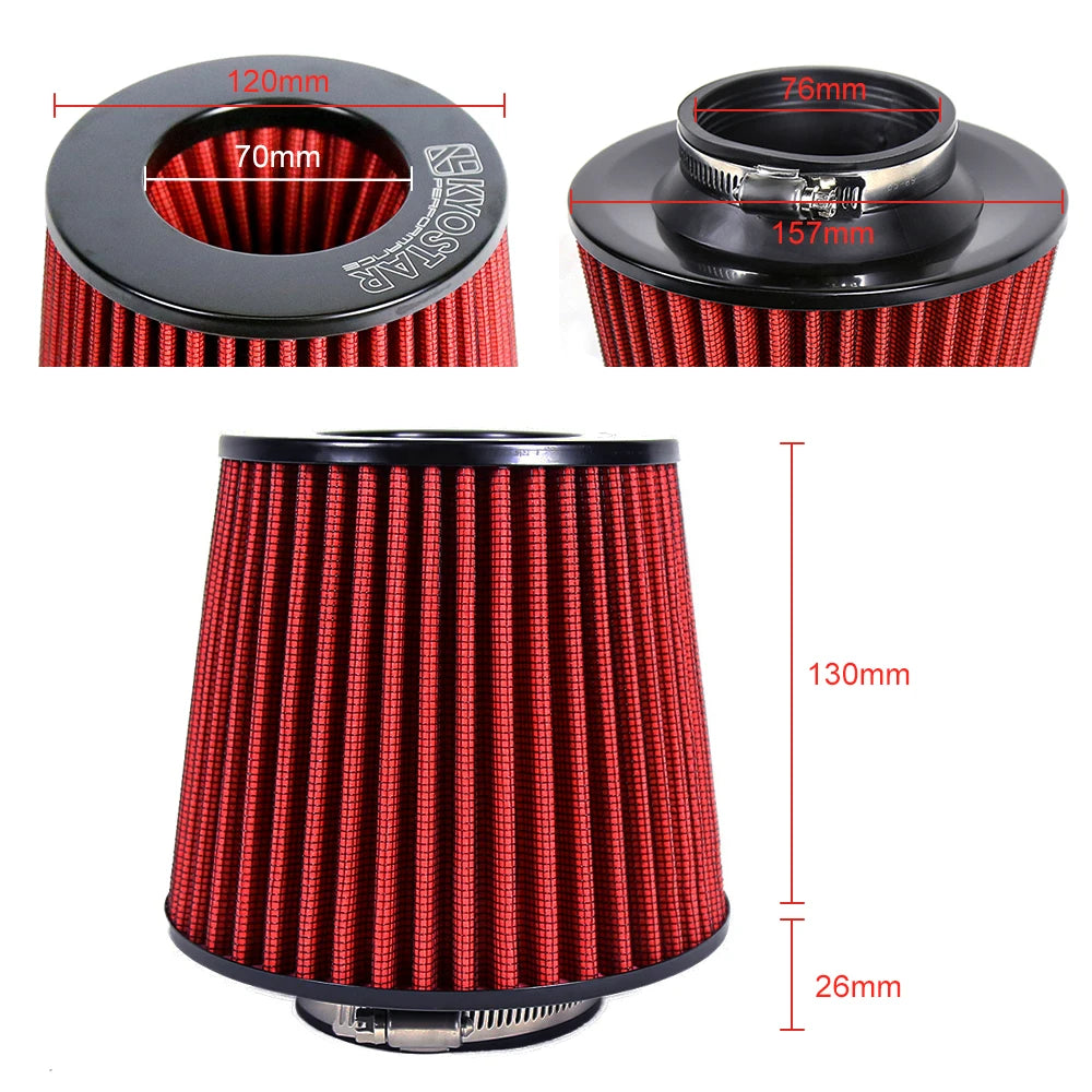 Universal 3 inch High Flow Cone Air Filter - Black / Red