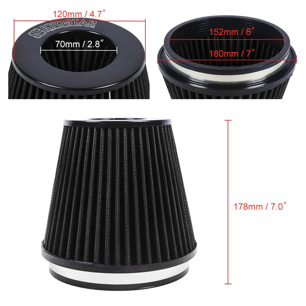 Universal 6 inch High Flow Cone Air Filter - Red or Black, 178mm